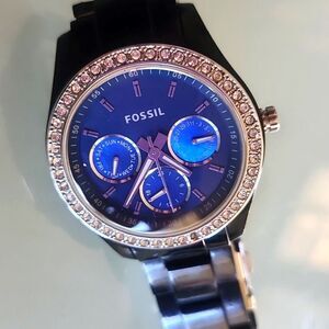 Fossil Black Watch with Crystal Bezel and Blue Face